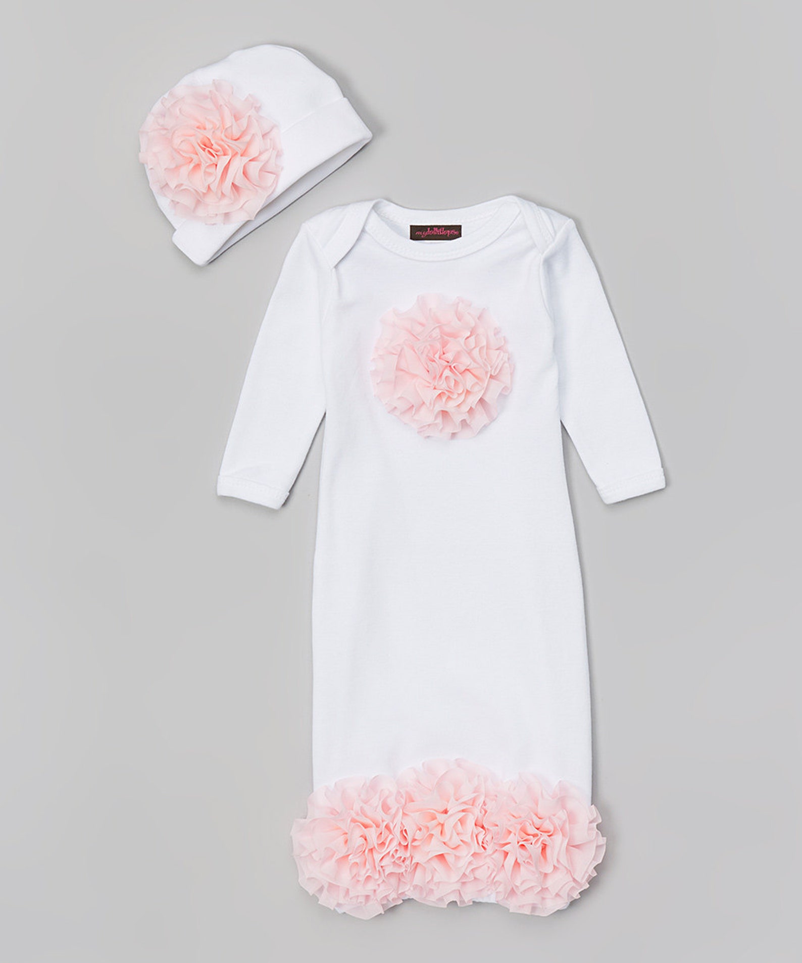 White Infant Baby Layette Cotton Baby Gown With Light Pink Etsy