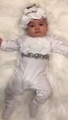Baby Girl White Infant Layette Cotton Baby Romper with Chiffon and Matching Hat 