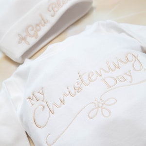Baby Boy Christening Boy Baptism Gift New Baby Gift Boy Christening Day Set New Baby Gift Baby Boy Cotton Baby Romper and Available Hat image 1