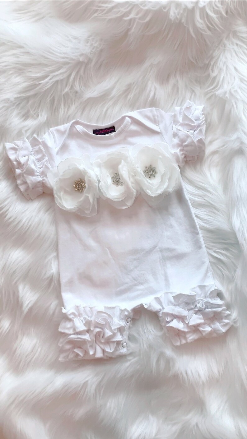 Baby Girl White Ruffle Romper Short Sleeve Infant One Piece Etsy
