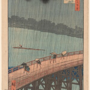 Hiroshige-tryckset med 4, Plommonträdgård, Plötslig dusch, Fullmåne Takanawa, Naruto-bubbelpooler, japansk väggkonstpaket, digital nedladdning bild 3