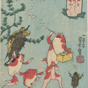 Kuniyoshi Goldfish Ukiyo-e Print, Tamaya Kingyo Zukushi, Cute Japanese Animal Art, Kawaii Wall Decor, Digital Download