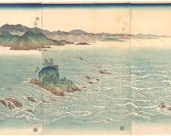 Hiroshige-Druck, Strudel von Naruto, Ukiyo-e-Ozeankunst (Digitaler Download)
