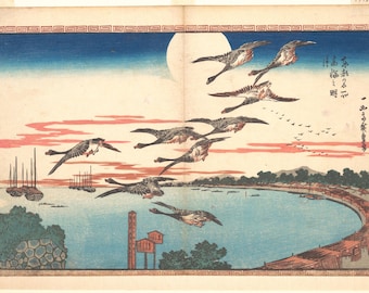 Hiroshige Vollmond Takanawa Druck, Ukiyo-e Japanische Wandkunst (Digitaler Download)