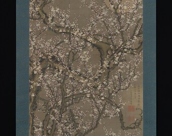 Ito Jakuchu: Weiße Pflaumenblüten und Mond, Japanische Wandkunst, Edo-Gemälde-Druck, Japandi-Dekor, Digitaler Download aus Museumsquellen