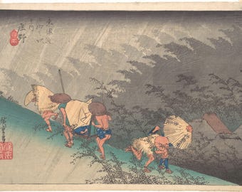 Hiroshige: Plötzlicher Regenschauer in Shono, Tokaido-Regen, Ukiyo-e-Druck, Japanische Wandkunst, Japandi-Dekor, Digitaler Download aus einem Museum