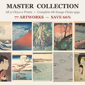 Japanese Art Master Collection, 77 Artworks, Ukiyo-e Prints and Complete Choju-giga Bundle, Hokusai Hiroshige, Digital Download