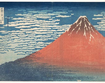 Hokusai Red Fuji Druck, Clear Sky Ukiyo-e Japanische Wandkunst (Digitaler Download)