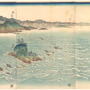 Hiroshige-tryckset med 4, Plommonträdgård, Plötslig dusch, Fullmåne Takanawa, Naruto-bubbelpooler, japansk väggkonstpaket, digital nedladdning bild 5