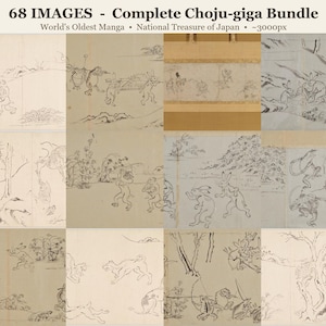Choju-giga Bundle, 68 Museum Images, World's Oldest Manga, Frolicking Animals Scroll, Digital Download