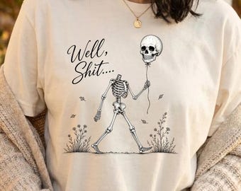 Esqueleto de mierda PNG, diseño divertido de sublimación de Halloween, esqueleto sarcástico sin cabeza, diseño de camiseta de humor negro, descarga digital