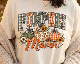 Calabaza Mamá PNG, Diseño de Sublimación Mamá Otoño, Calabazas con Leopardo y Cuadros Estilo Varsity Retro, Camiseta Mamá Otoño PNG, Descarga Digital