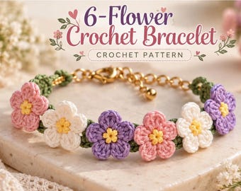 Patrón de pulsera de flores a crochet, tutorial de joyería a crochet de descarga instantánea, patrón fácil de pulsera de margaritas