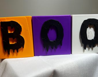 BOO Blocks Halloween Tiered Tray Decor | Drip Letter | Raised Dripping Font B-O-O Set