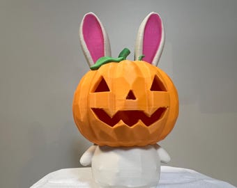 Decorative Jack-O-Lantern Bunny | Kawaii Pumpkin Bunny Figurine | Halloween Tiered Tray Decor, Hand-Painted