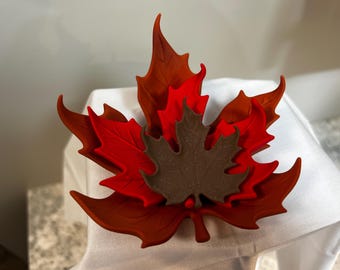 Decorative Maple Leaf | Fall Leaf Decoration | Stacked Autumn Leaves Tiered Tray Decor, Hand-Finished
