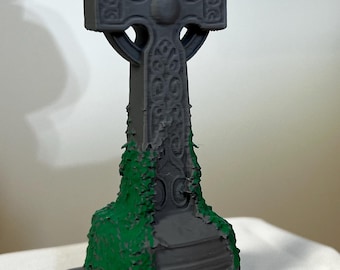 Decorative Celtic Cross | Grave Marker Decor | Ivy-Wrapped Gothic Tombstone Tiered Tray Decor