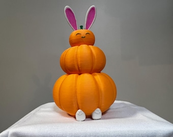 Decorated Pumpkin Stack Bunny | Kawaii Tiered Pumpkin Tray Decor | Halloween Figurine, Hand-Painted