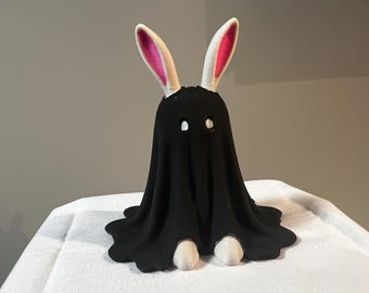 Halloween Bunny Decor | Black & White Rabbit Figurine | Hand-Painted Tiered Tray Decor