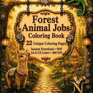 Libro para colorear sobre los trabajos de los animales del bosque / 22 páginas imprimibles / PDF de animales del bosque