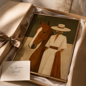 Framed Horse Wall Art, Equestrian Print, Woman and Horse, Neutral Quiet Luxury Home image 2