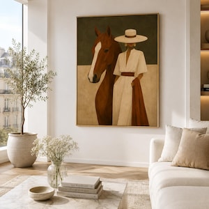 Framed Horse Wall Art, Equestrian Print, Woman and Horse, Neutral Quiet Luxury Home image 3