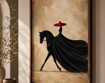 Red Hat Horse Rider Vintage Minimalist Equestrian Art (Digital Download)