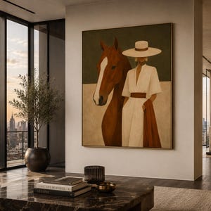 Framed Horse Wall Art, Equestrian Print, Woman and Horse, Neutral Quiet Luxury Home image 6