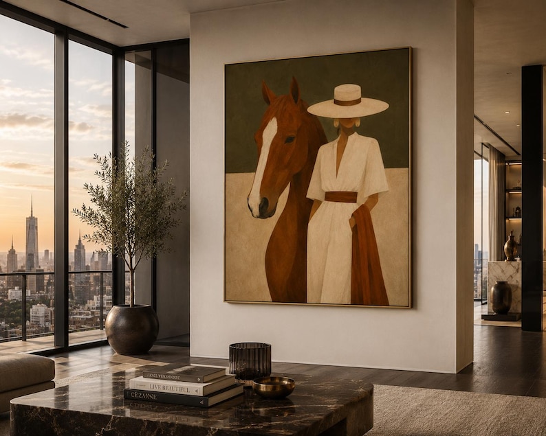 Framed Horse Wall Art, Equestrian Print, Woman and Horse, Neutral Quiet Luxury Home image 6