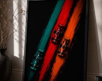 Vintage Racing Car Framed Poster, Motorsport Wall Art, Colorful Race Car Print