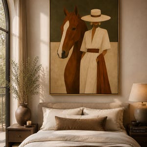 Framed Horse Wall Art, Equestrian Print, Woman and Horse, Neutral Quiet Luxury Home image 8