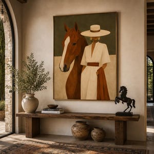 Framed Horse Wall Art, Equestrian Print, Woman and Horse, Neutral Quiet Luxury Home image 10
