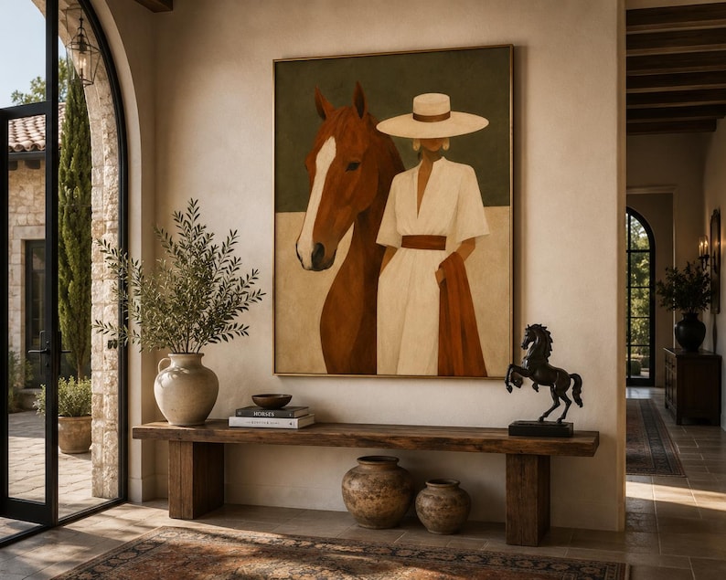 Framed Horse Wall Art, Equestrian Print, Woman and Horse, Neutral Quiet Luxury Home image 10