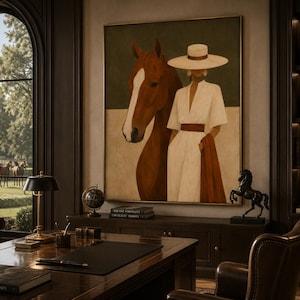 Framed Horse Wall Art, Equestrian Print, Woman and Horse, Neutral Quiet Luxury Home image 9