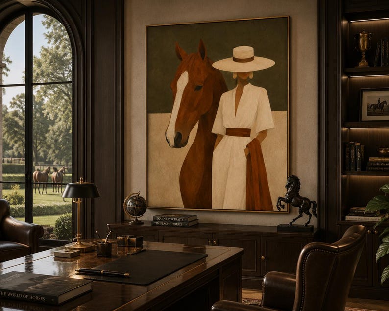 Framed Horse Wall Art, Equestrian Print, Woman and Horse, Neutral Quiet Luxury Home image 9