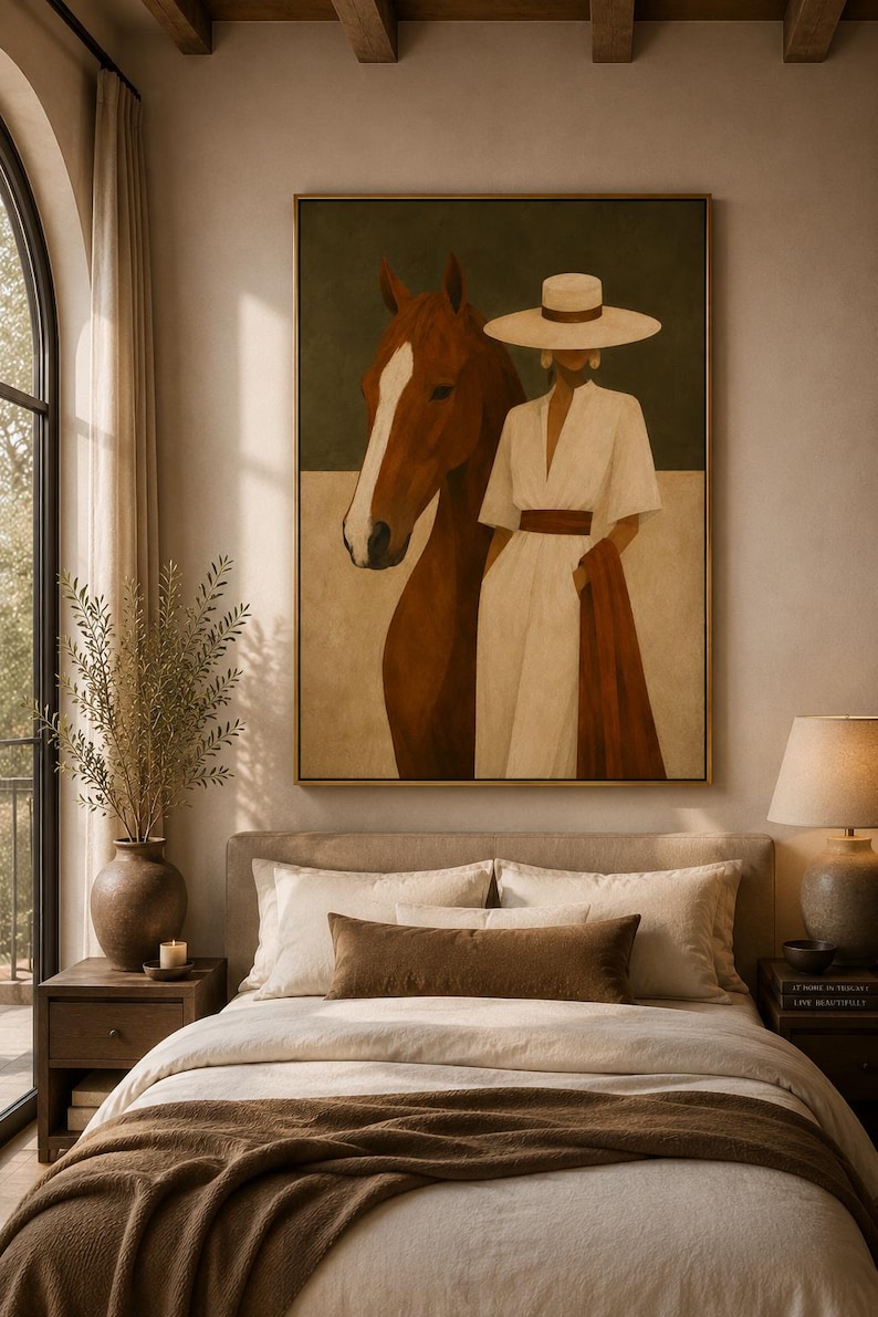 Framed Horse Wall Art, Equestrian Print, Woman and Horse, Neutral Quiet Luxury Home image 7