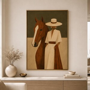 Framed Horse Wall Art, Equestrian Print, Woman and Horse, Neutral Quiet Luxury Home image 4