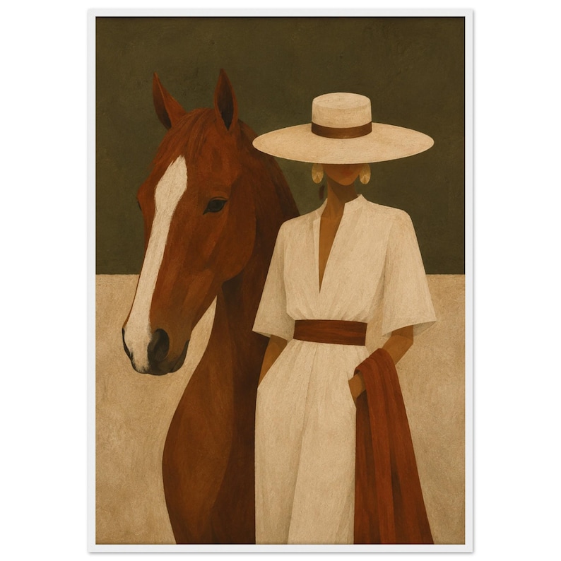 Framed Horse Wall Art, Equestrian Print, Woman and Horse, Neutral Quiet Luxury Home image 5