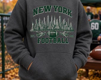 Felpa con cappuccio per bambini New York Football, skyline vintage, regalo NYJ per ragazzi, giornata di partita autunnale calda, tifoso della città retrò
