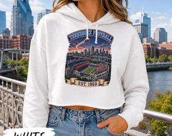 Sudadera corta con capucha de Tennessee Football, sudadera corta con diseño vintage de horizonte urbano, regalo retro para aficionadas al fútbol americano.