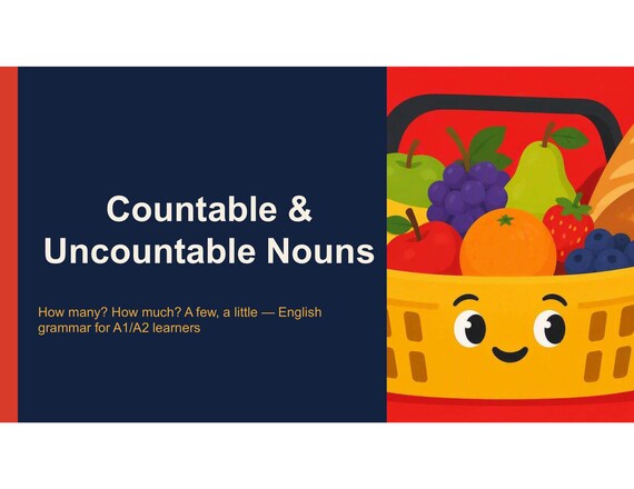 Countable & Uncountable Nouns ESL Lesson - A1 A2 Grammar PowerPoint Presentation