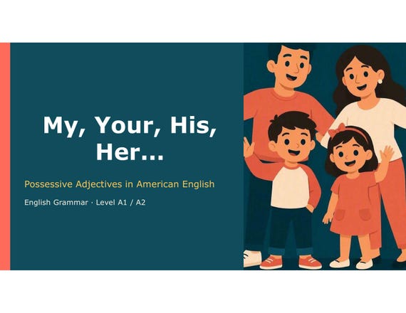 Possessive Adjectives ESL Lesson PPTX · A1–A2 Grammar · Digital Download