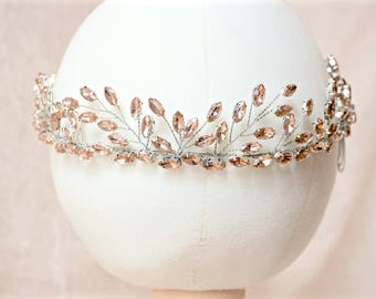 Blush Rhinestone Hair Vine,Blush Bridal Hair Vine,Blush Wedding Hair Vine,Blush Crystal Hair Vine,Blush Hair Piece,Blush Head Piece