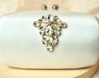 Ivory Clutch,Rhinestone Clutch,Satin Clutch