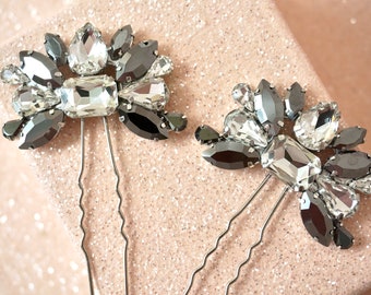 Bridal Hair Pins,Wedding Hair Pins,Crystal Hair Pins,Rhinestone Hair Pins,Hematite Hair Pins