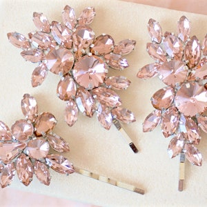 Blush Rhinestone Bobby Pins,Blush Bridal Bobby Pins,Blush Wedding Bobby Pins,Blush Crystal Bobby Pins,Blush Bridal Hair Piece,Blush Hair Pin image 1