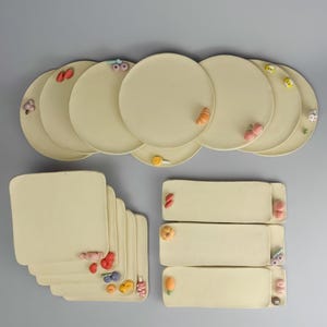 Handmade Unglazed Display Tray with Miniature Decoration