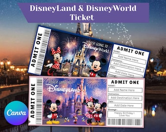 Disneyland and Disneyworld Ticket: Printable Custom Ticket Surprise Gift, Vintage Disneyland Surprise, Canva Editable Ticket