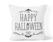 happy halloween pillow cover, farmhouse halloween decor black and white porch pillow, front porch decor, Halloween decor minimalist