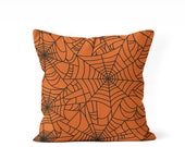 orange Halloween pillow cover, Halloween decor, spider web pillow, porch pillow, front porch decor, Halloween throw pillow, spider web decor
